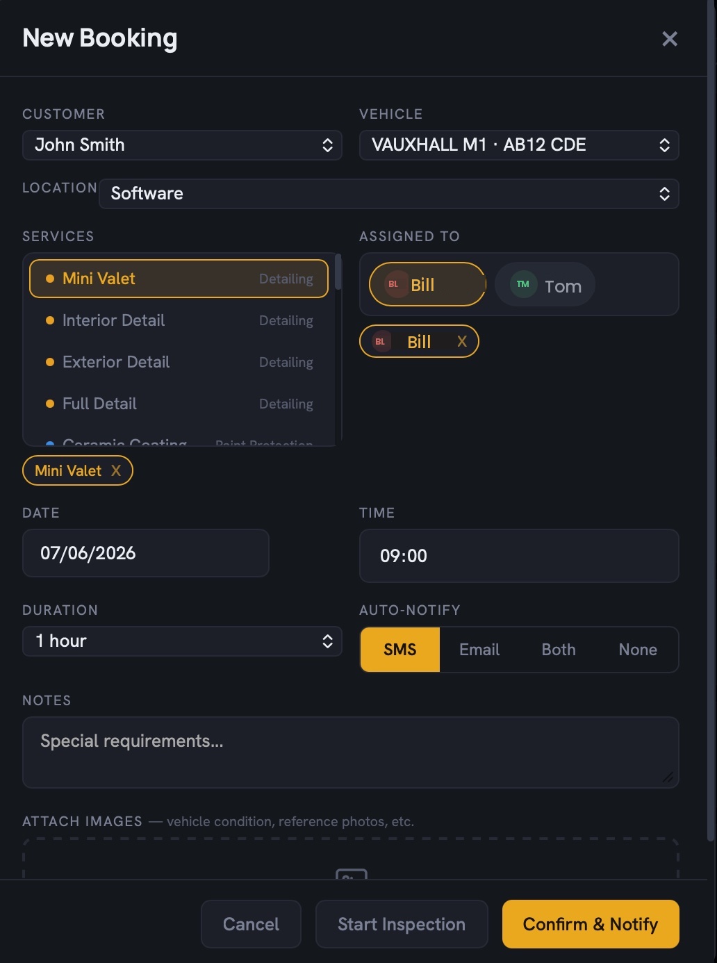 Assigning a new booking to a technician