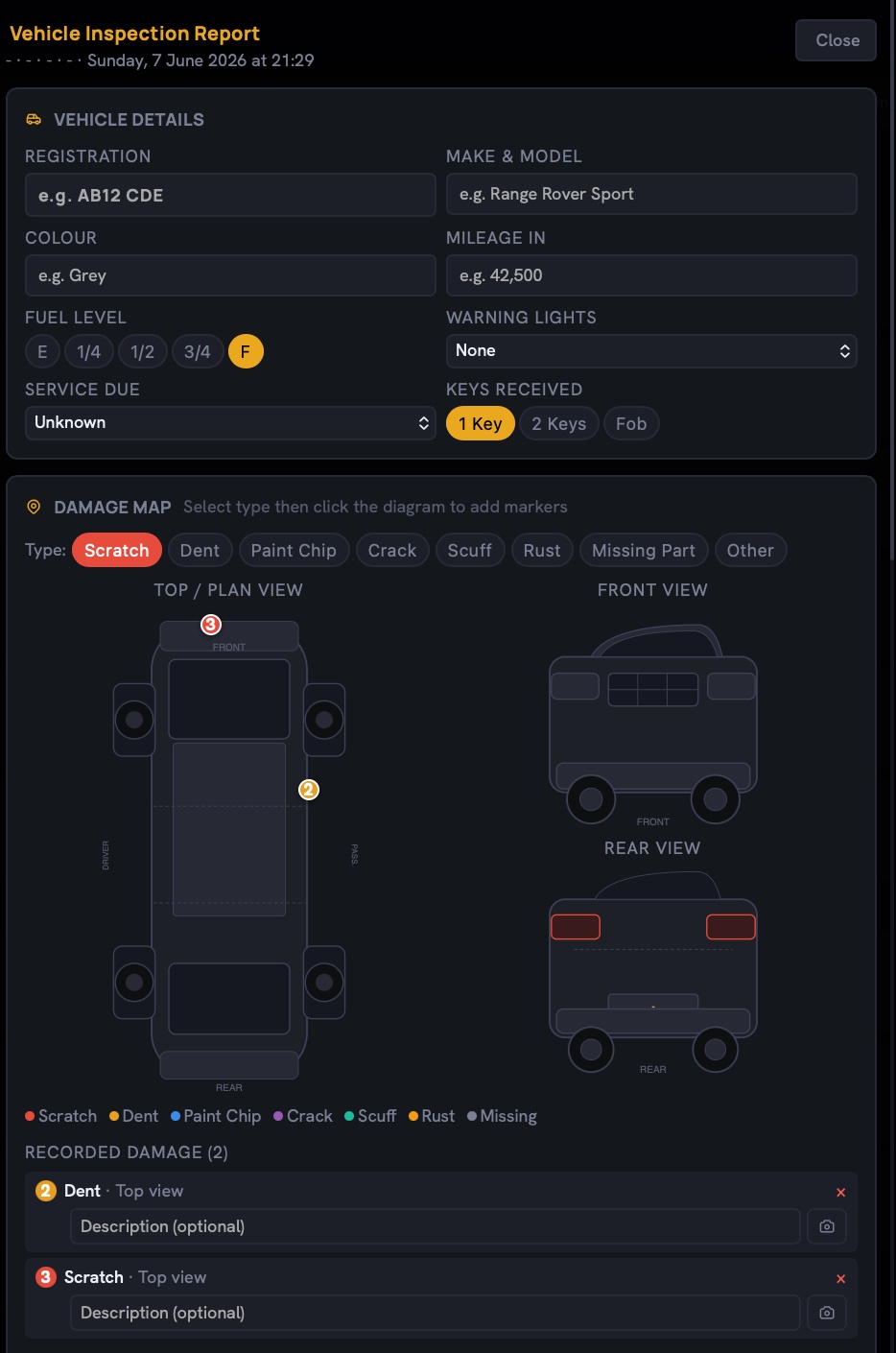 The vehicle walk-around inspection and damage map